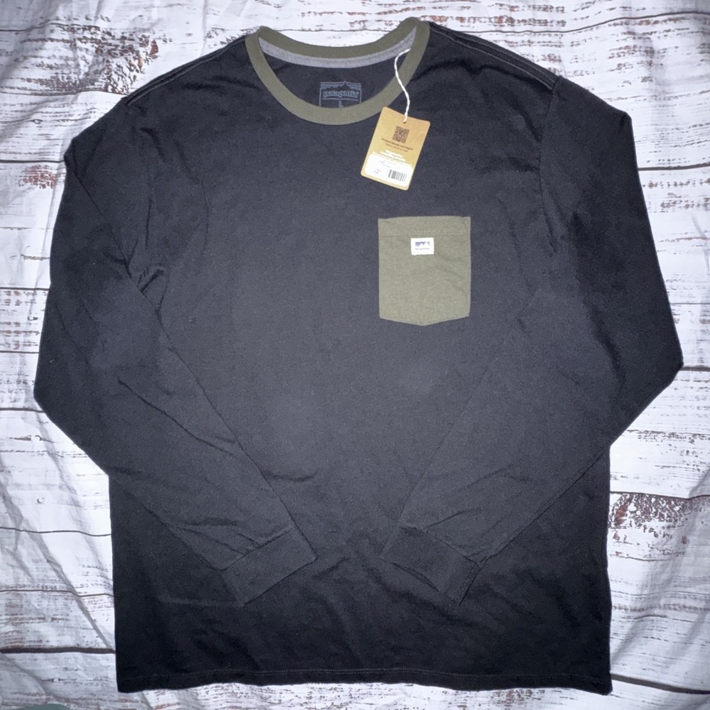 Patagonia Men's Longsleeve Shop Sticker Pocket Responsibili T-shirt XL Black